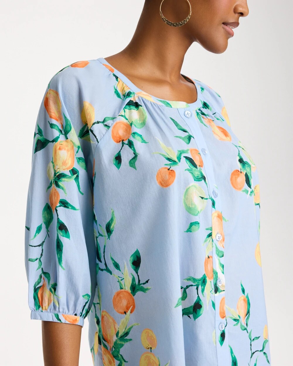 Cotton Voile Printed Blouse Bondi Blue - Chico's