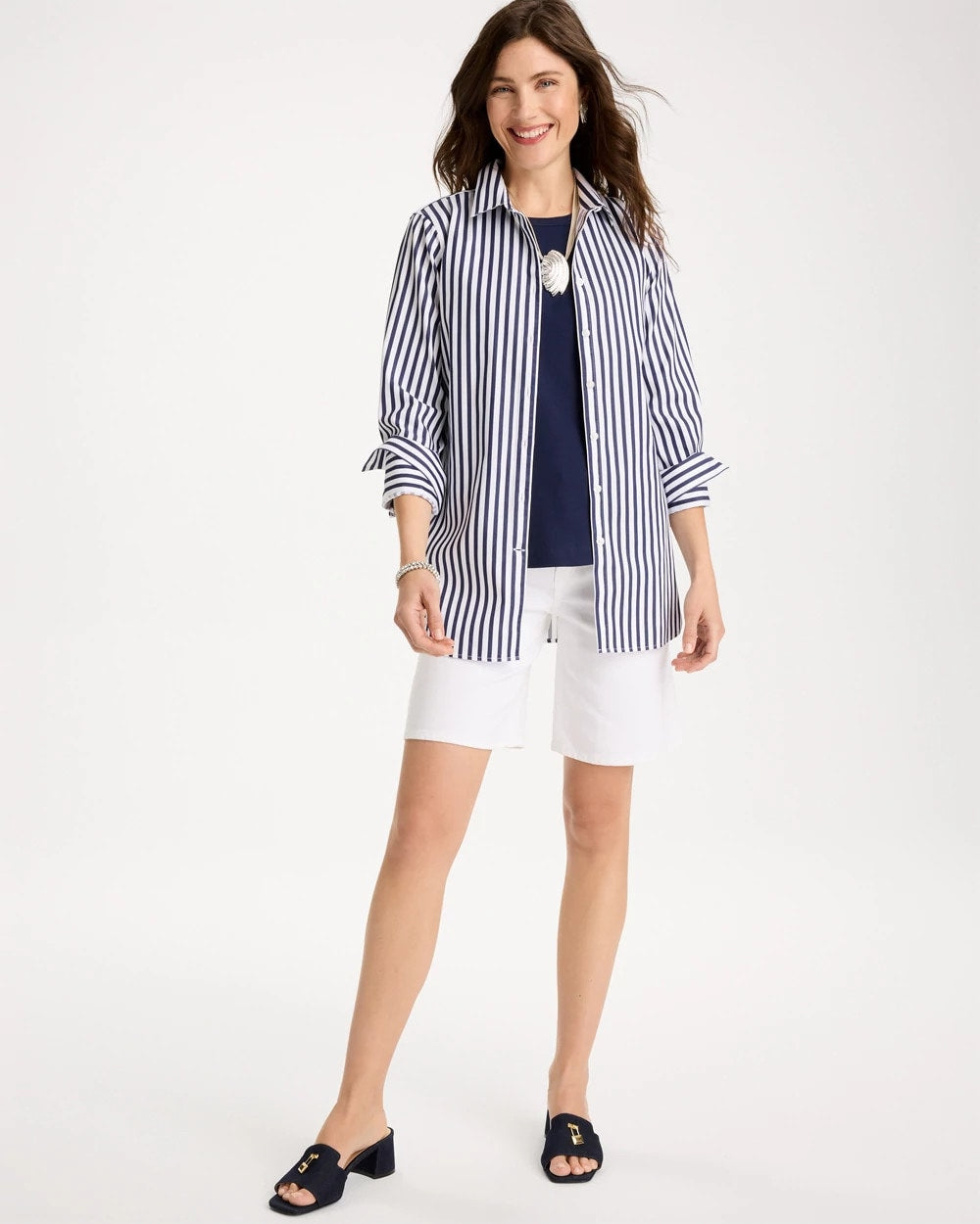 No Iron™ Stretch Striped Shirt Passport Blue - Chico's