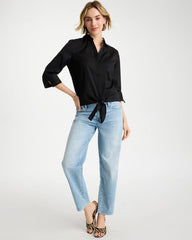 Poplin Cotton Tie-Front Top Black - Chico's