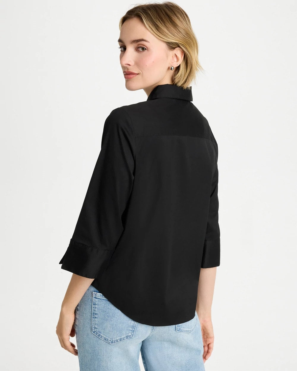 Poplin Cotton Tie-Front Top Black - Chico's