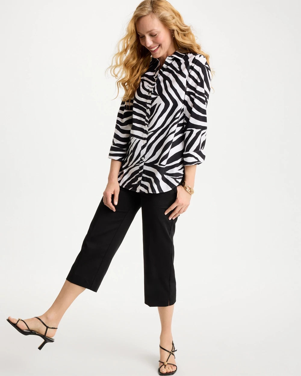 No Iron™ Stretch Animal Print Shirt Black - Chico's