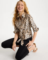 Poplin Cotton Animal Print Tie-Front Top Black - Chico's
