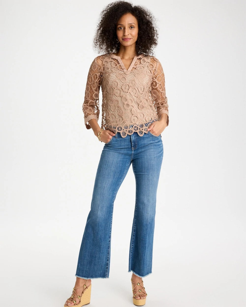 Mixed-Media Medallion Lace Top Mocha Mousse - Chico's