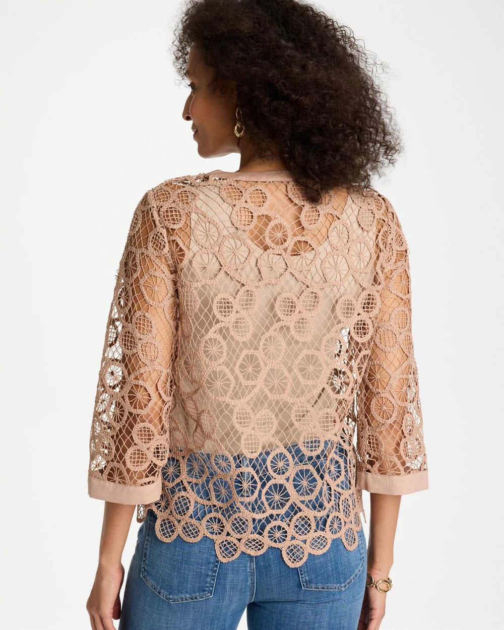 Mixed-Media Medallion Lace Top Mocha Mousse - Chico's
