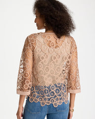Mixed-Media Medallion Lace Top Mocha Mousse - Chico's