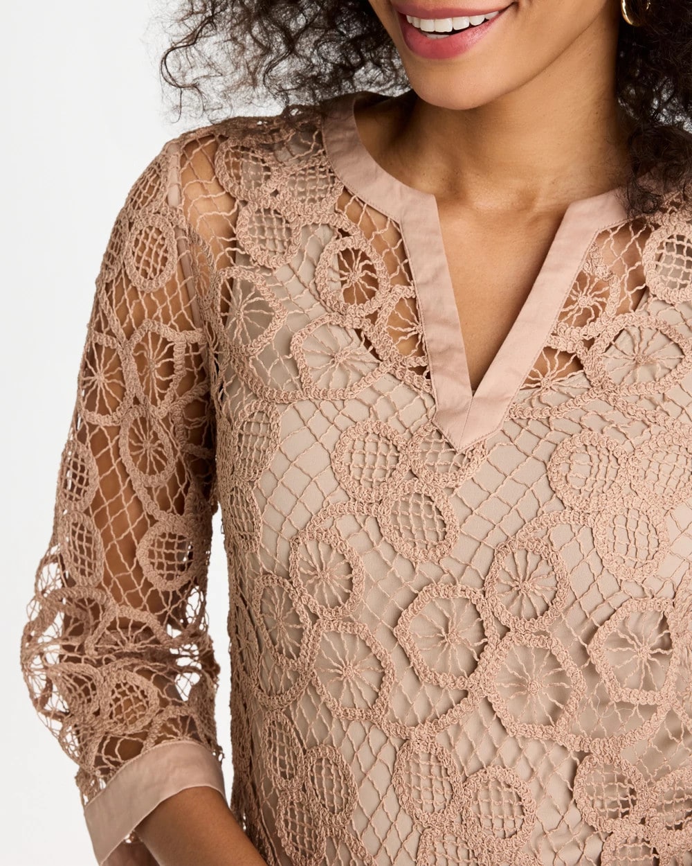 Mixed-Media Medallion Lace Top Mocha Mousse - Chico's