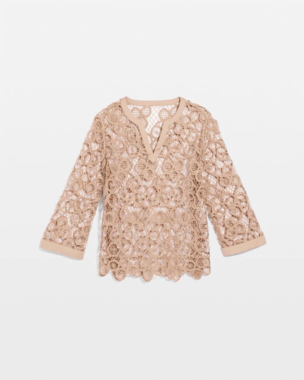 Mixed-Media Medallion Lace Top Mocha Mousse - Chico's