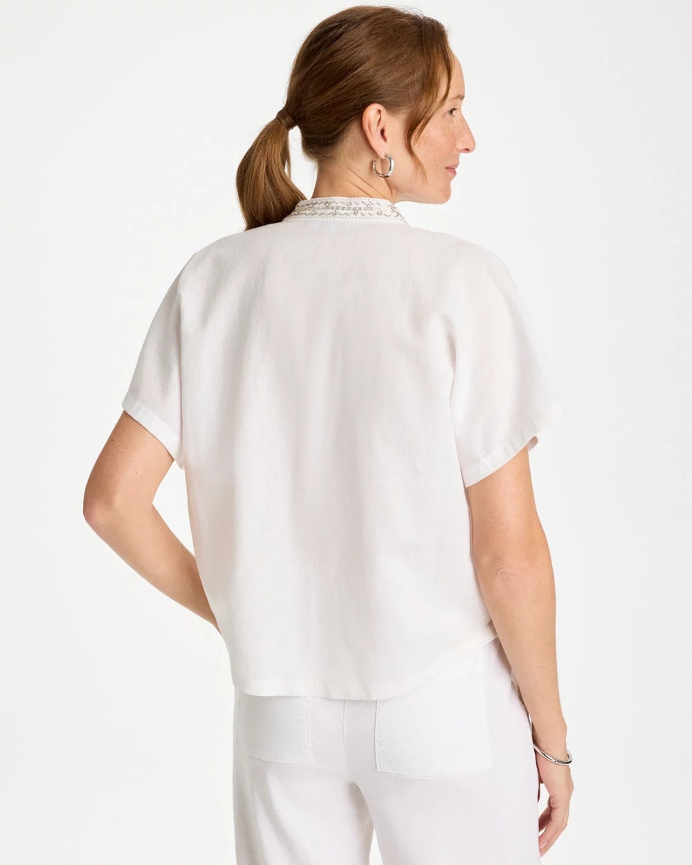 Linen Embellished Popover Top Alabaster - Chico's