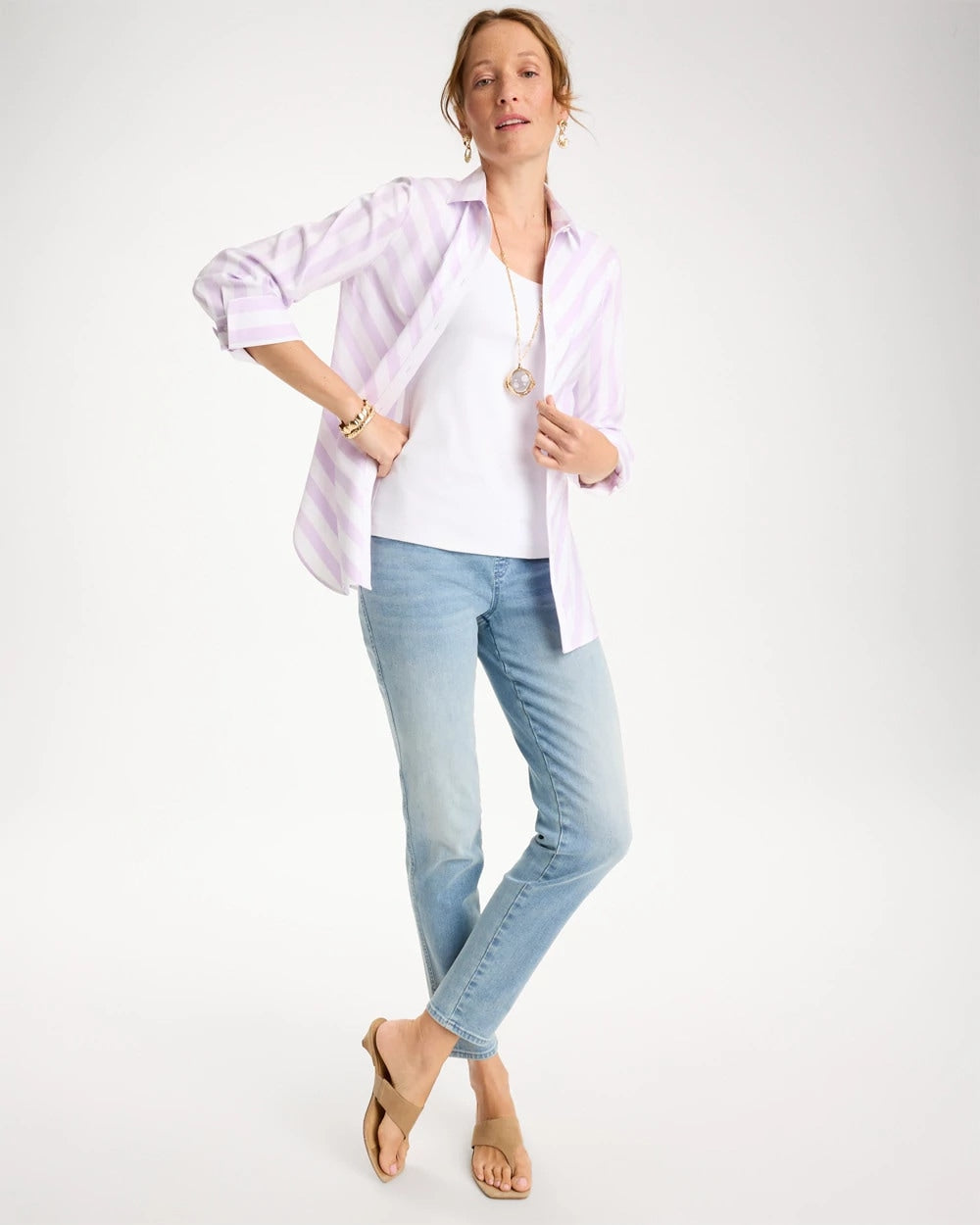 No Iron™ Stretch Striped Shirt Orchid Mist - Chico's