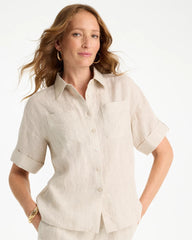 Linen Camp Collared Shirt Oatmeal - Chico's