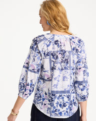 Cotton Printed Billow Sleeve Blouse Amparo Blue - Chico's