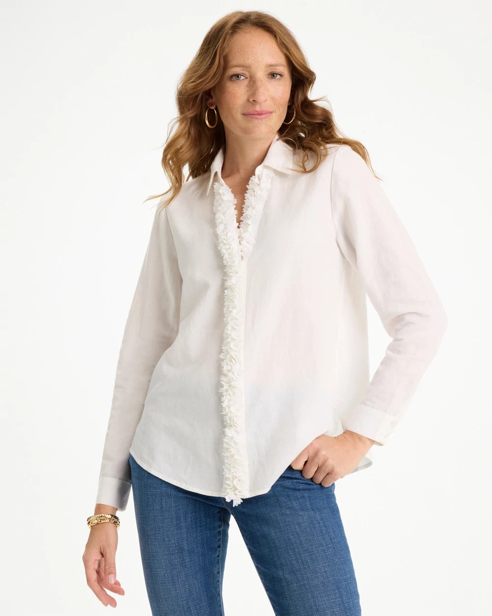 Linen Flower Embellished Blouse Alabaster - Chico's