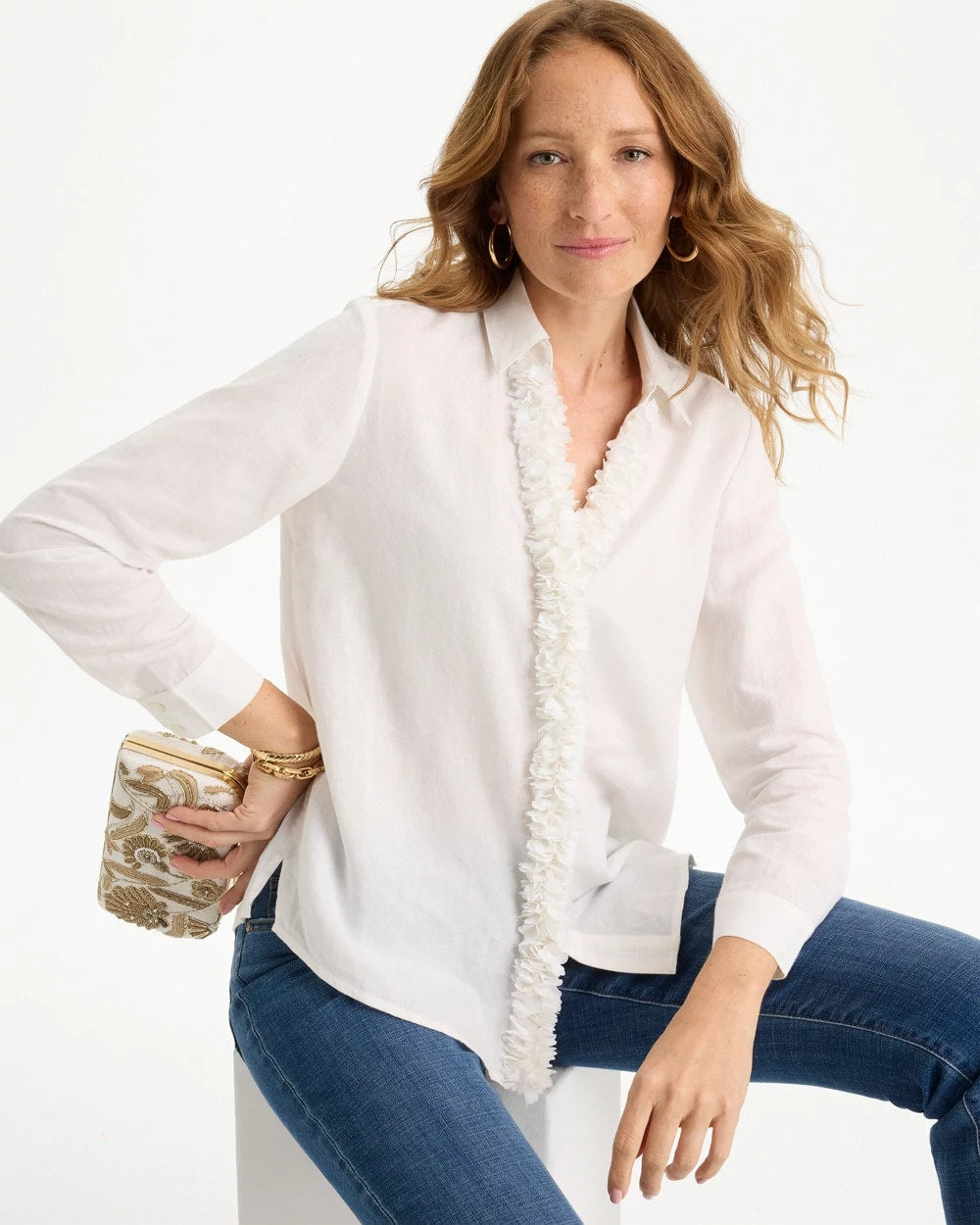 Linen Flower Embellished Blouse Alabaster - Chico's
