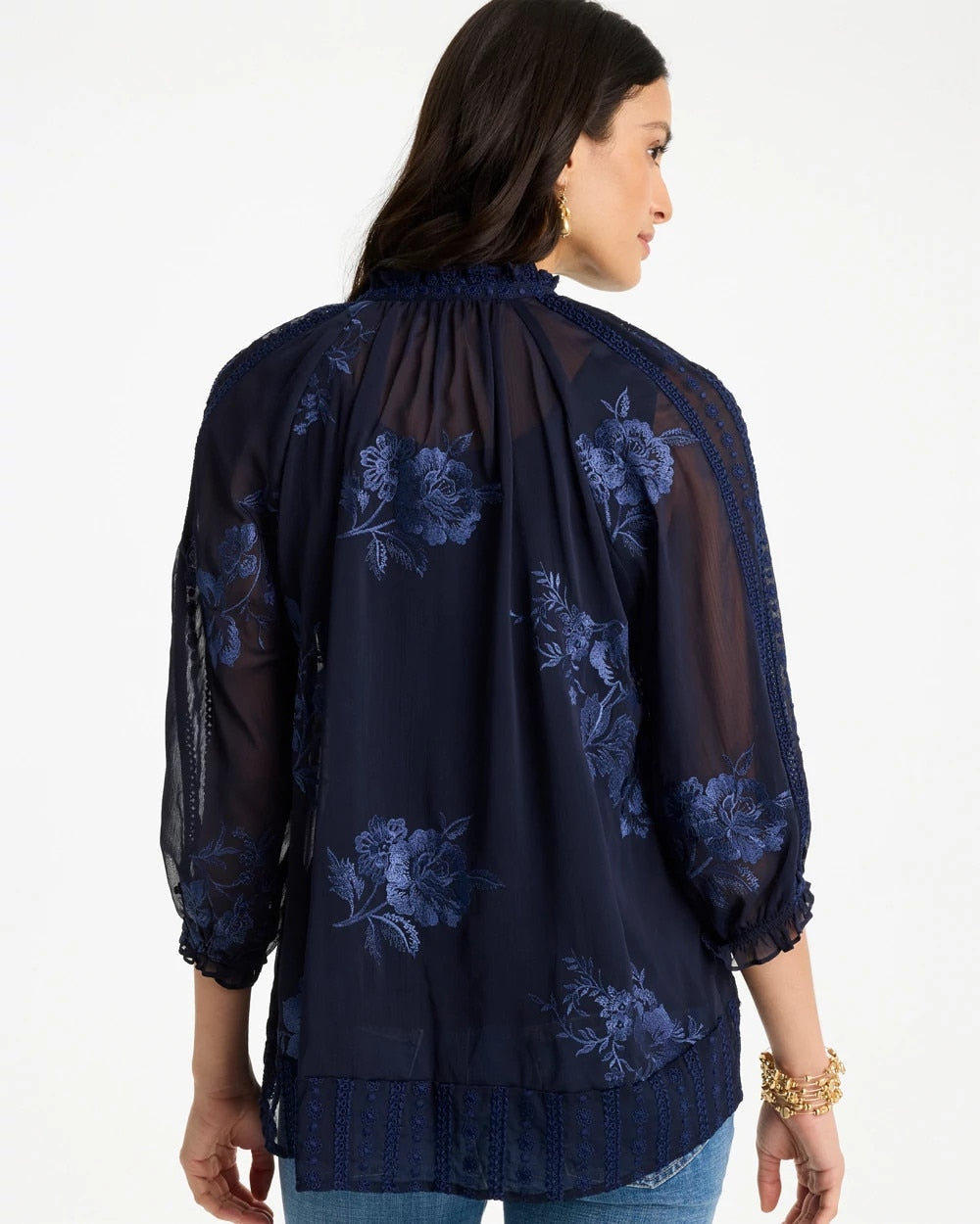 Embellished Splitneck Blouse Passport Blue - Chico's