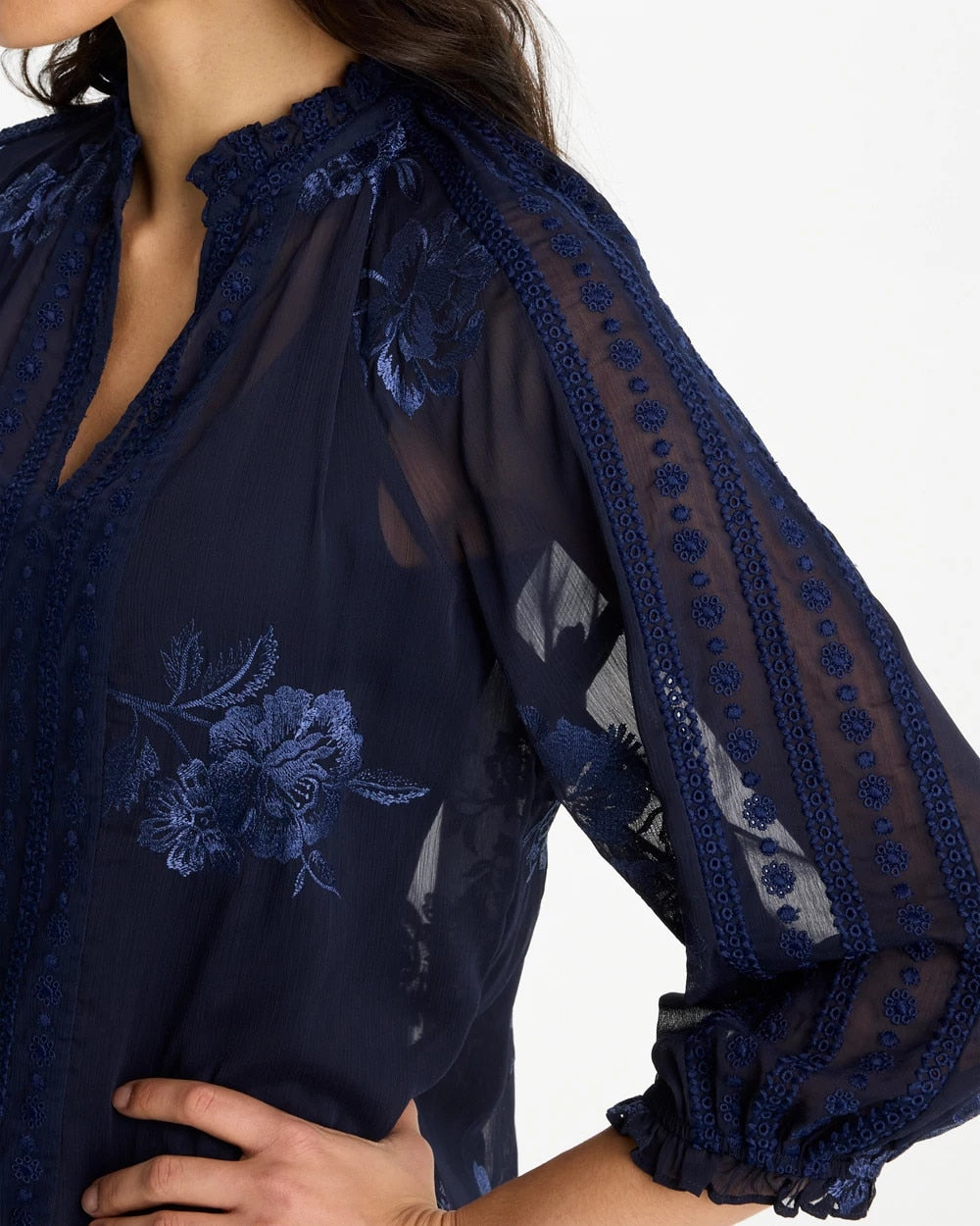 Embellished Splitneck Blouse Passport Blue - Chico's