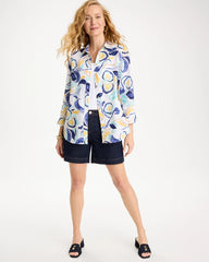 No Iron™ Linen Handpainted Print Shirt Passport Blue - Chico's
