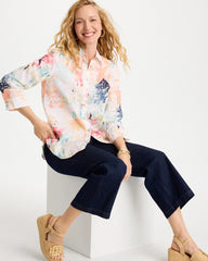 No Iron™ Linen Printed Shirt Calypso Coral - Chico's