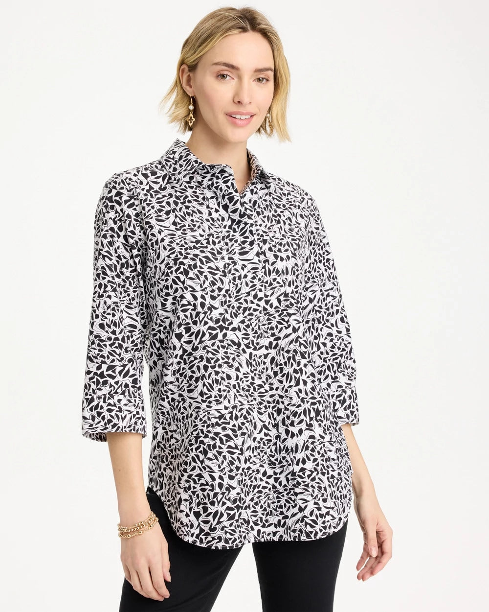 No Iron™ Stretch Printed Popover Black - Chico's