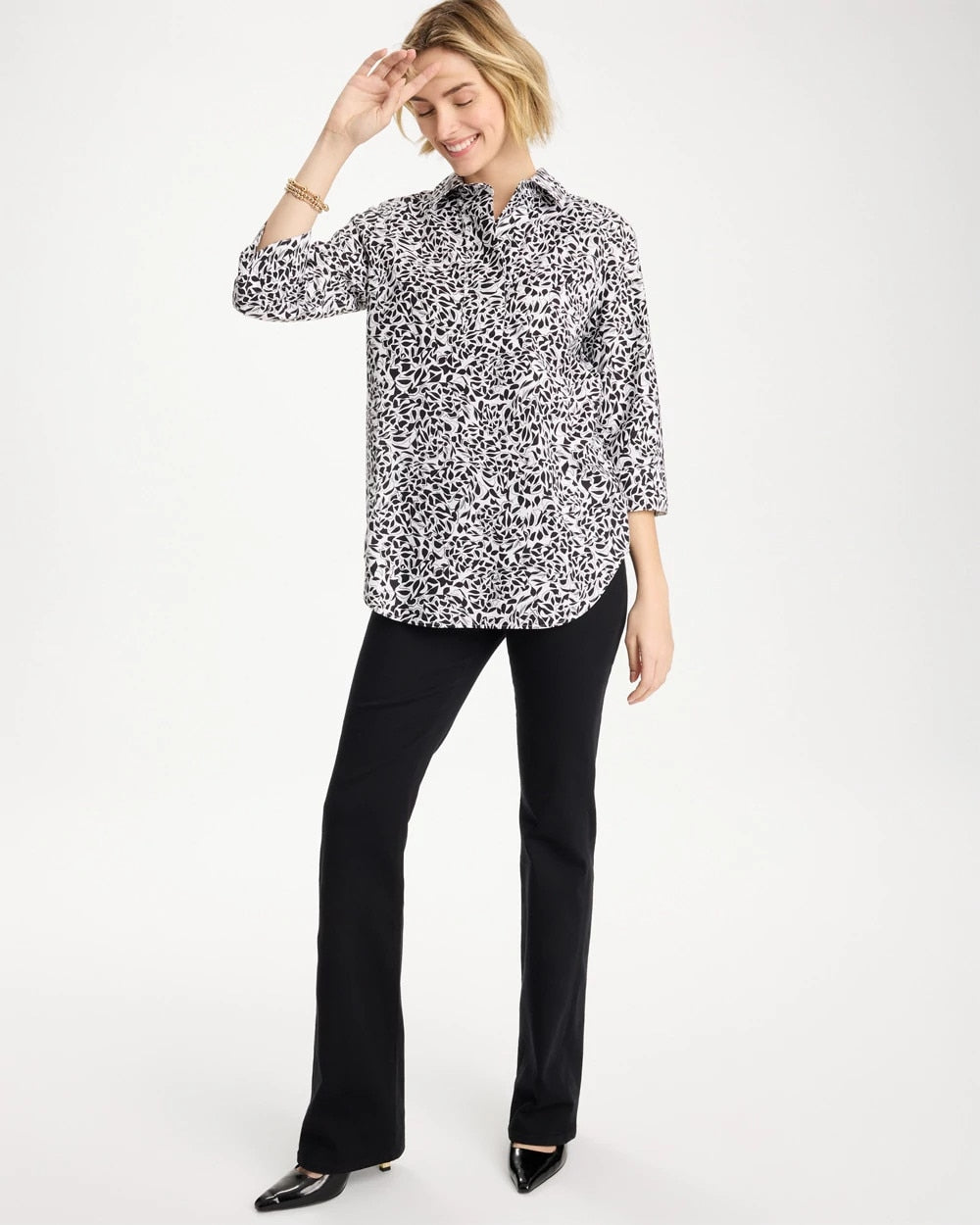 No Iron™ Stretch Printed Popover Black - Chico's