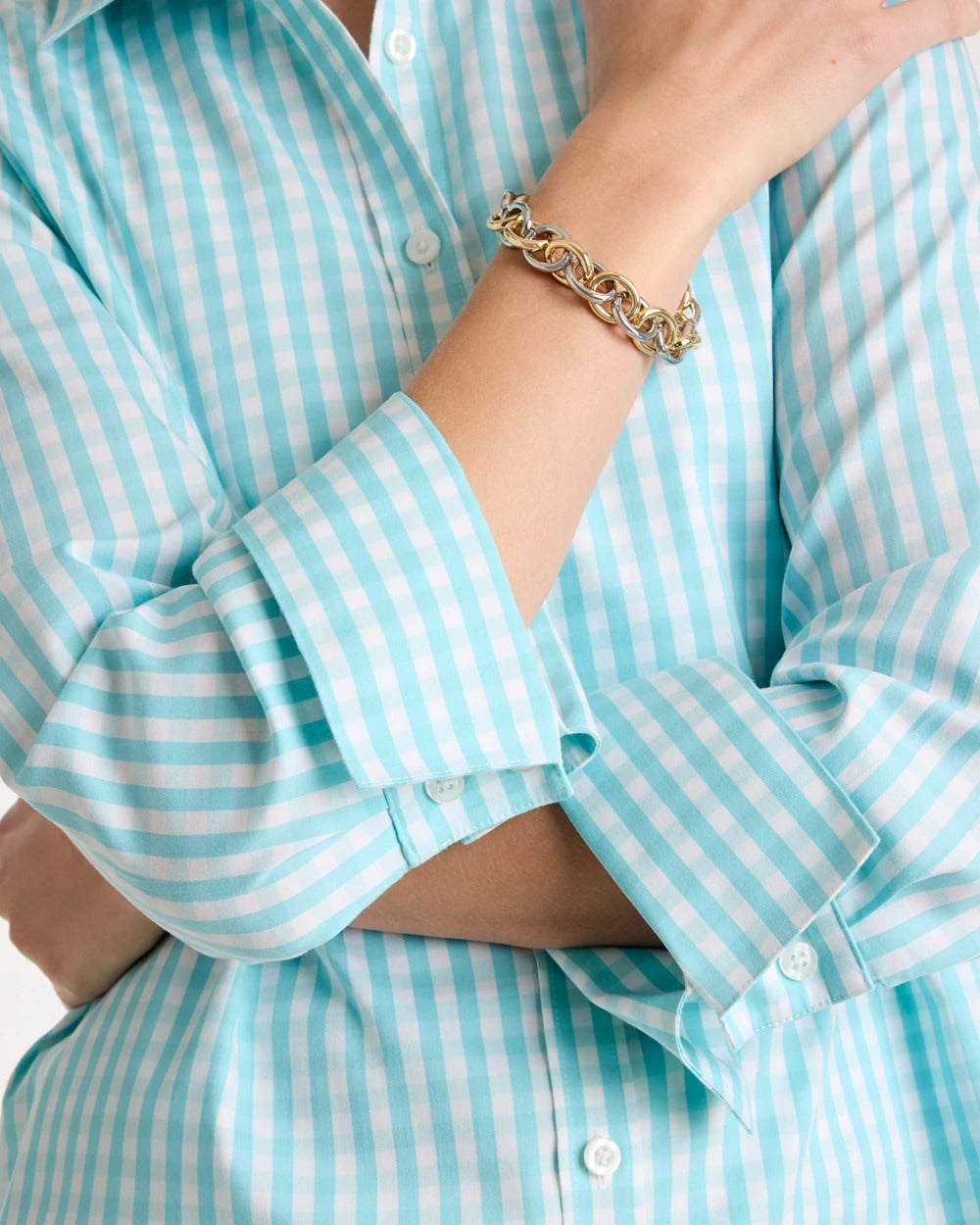 No Iron™ Stretch Gingham Shirt Bondi Blue - Chico's