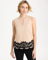 Applique Embellished Sleeveless Top Tan Bisque - Chico's