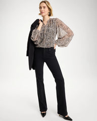 Georgette Printed Squares Blouse Black - Chico's