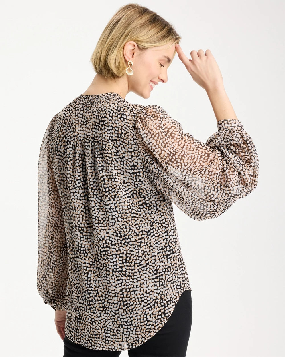 Georgette Printed Squares Blouse Black - Chico's