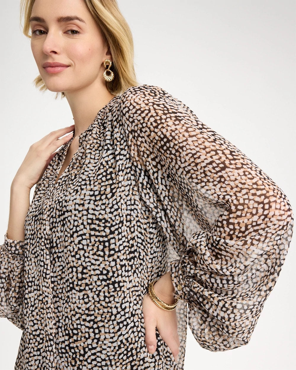 Georgette Printed Squares Blouse Black - Chico's