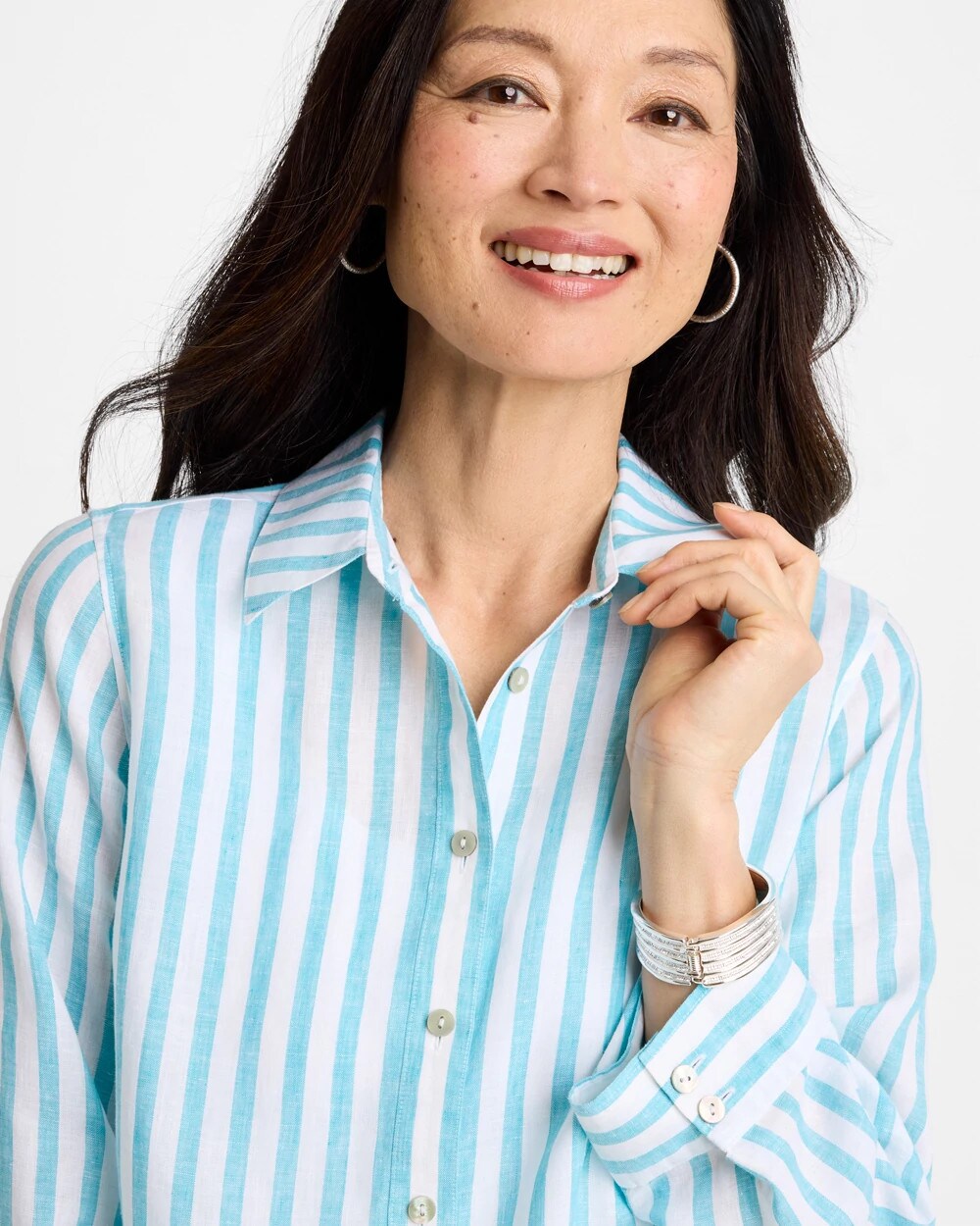 No Iron™ Linen Striped Shirt Oceano - Chico's