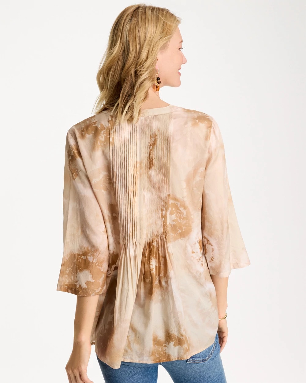 Cotton-Blend Pintuck Tunic Sandstone - Chico's