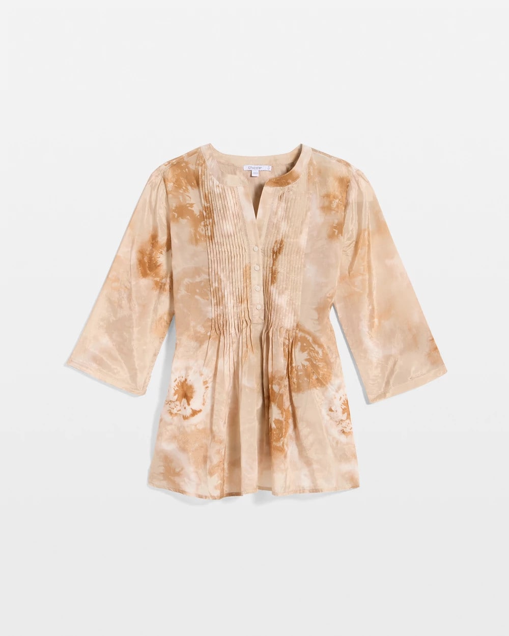 Cotton-Blend Pintuck Tunic Sandstone - Chico's