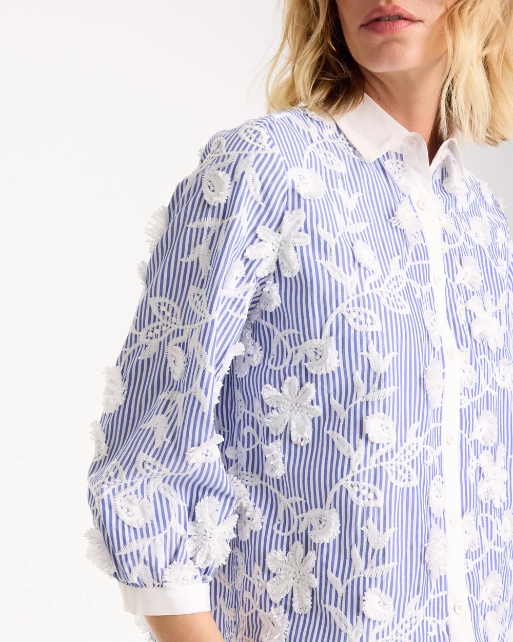 Cotton 3D Embroidered Striped Shirt Alabaster - Chico's