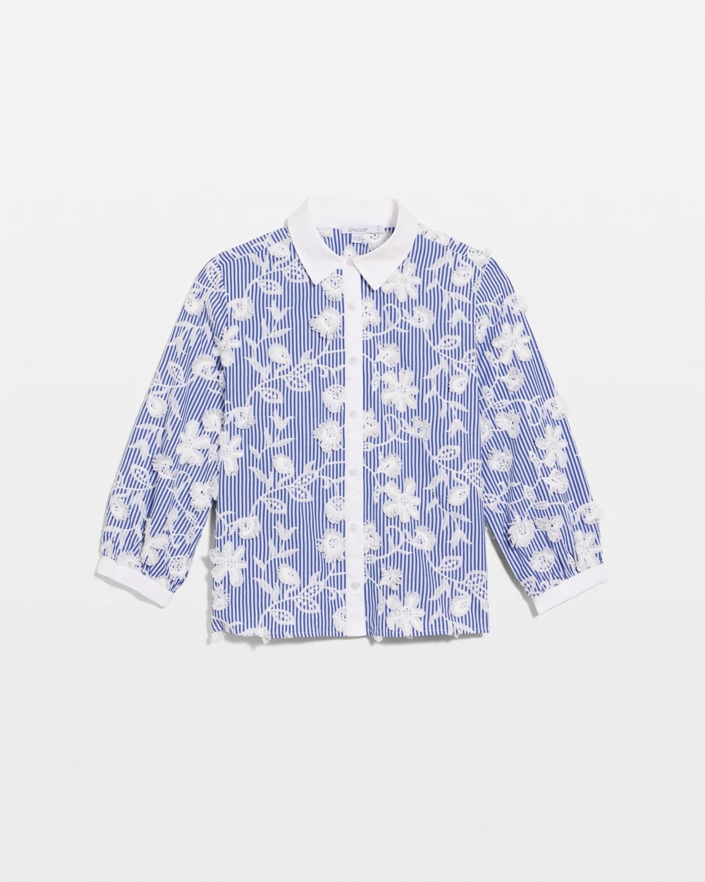 Cotton 3D Embroidered Striped Shirt Alabaster - Chico's