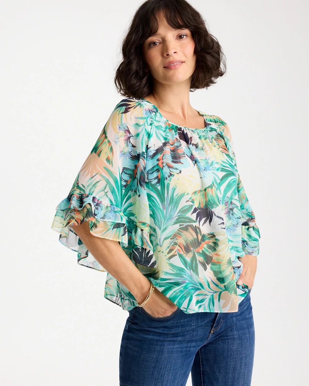 Printed Georgette Swing Blouse Topanga Green - Chico's