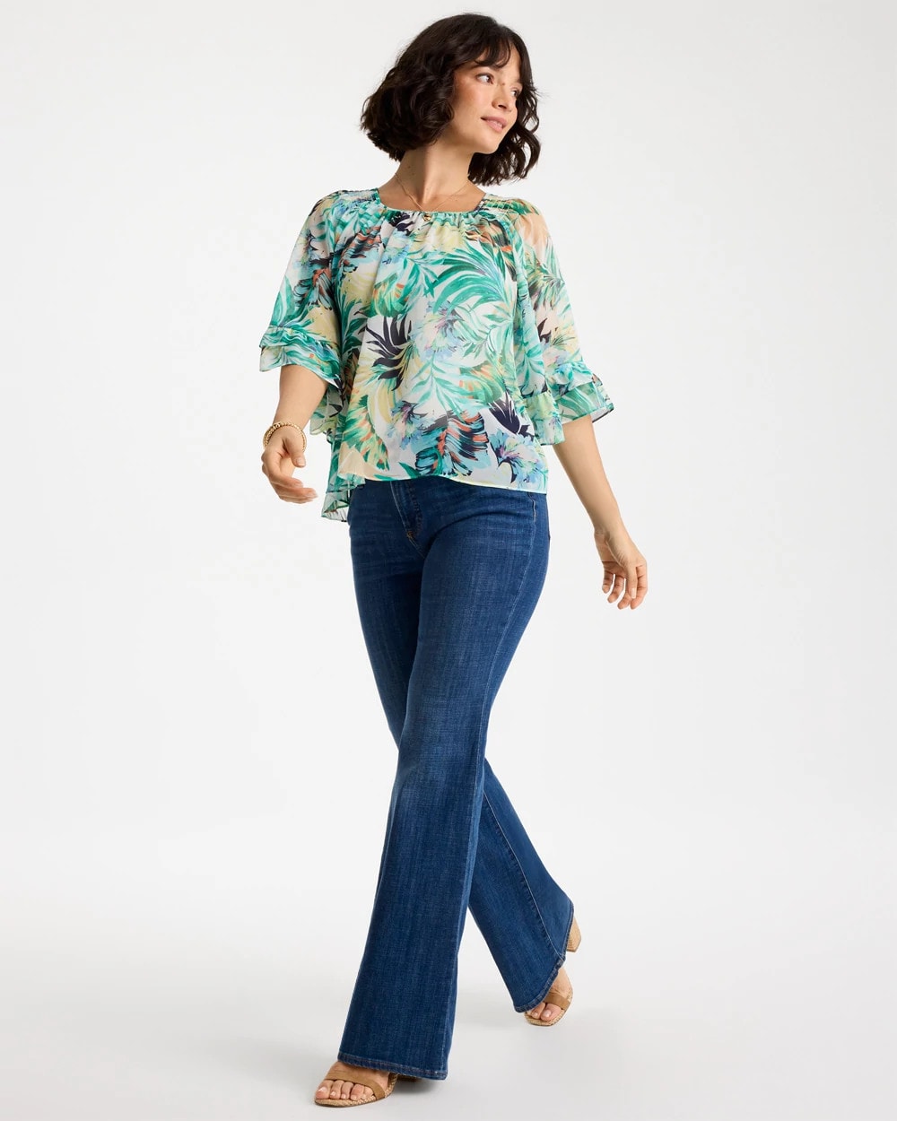 Printed Georgette Swing Blouse Topanga Green - Chico's