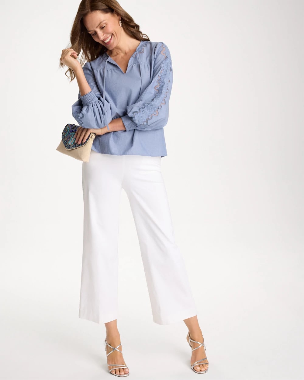 Chambray Lace Tie-Front Blouse Washed Indigo - Chico's