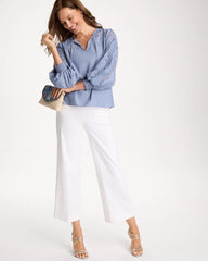 Chambray Lace Tie-Front Blouse Washed Indigo - Chico's