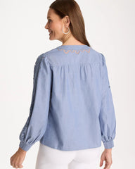 Chambray Lace Tie-Front Blouse Washed Indigo - Chico's