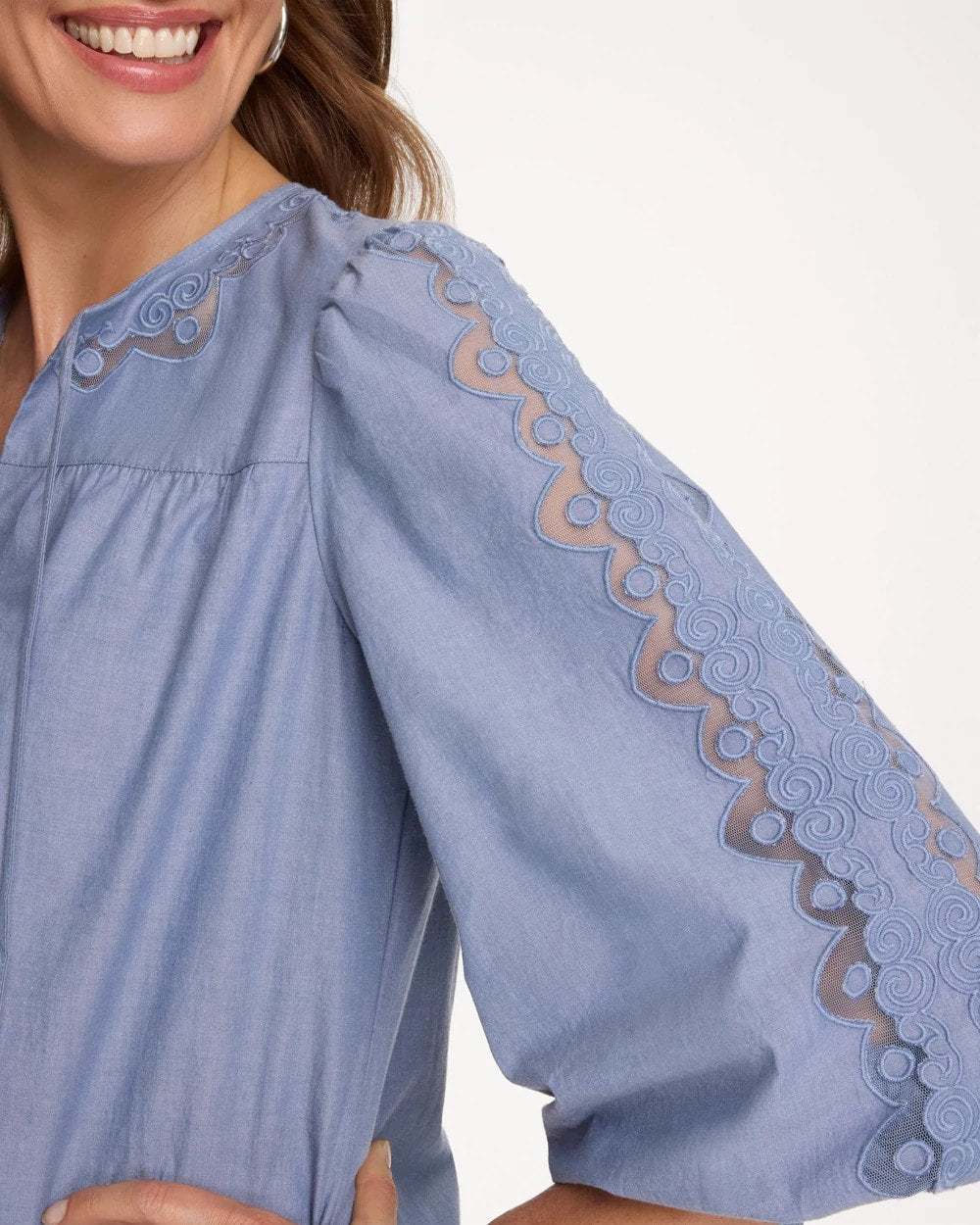 Chambray Lace Tie-Front Blouse Washed Indigo - Chico's