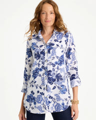 No Iron™ Linen Bloom Shirt Amparo Blue - Chico's