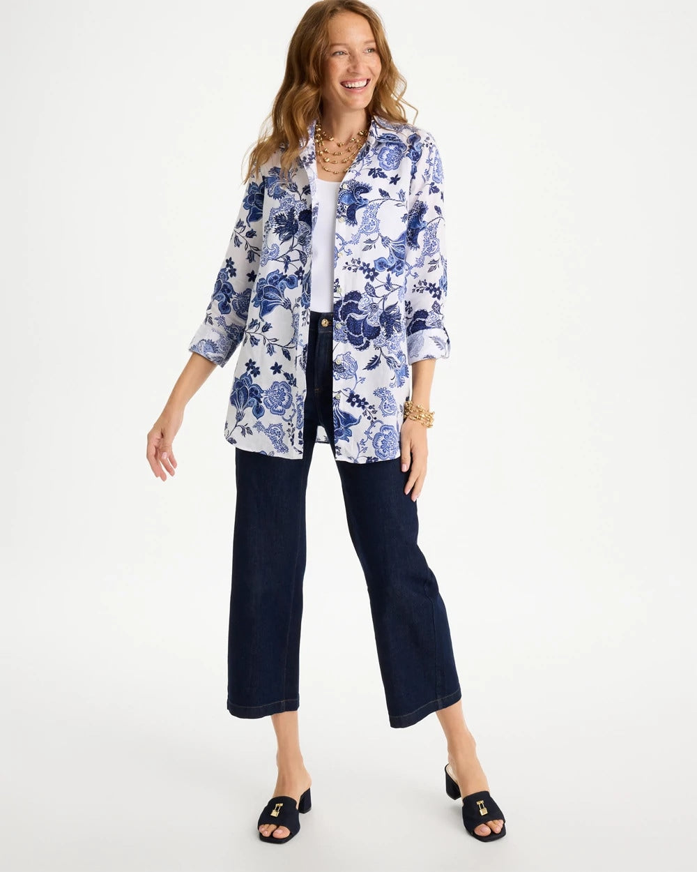 No Iron™ Linen Bloom Shirt Amparo Blue - Chico's