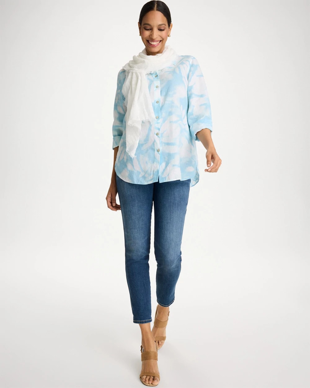 Tie-Dye No Iron Linen Shirt Blue Haven - Chico's