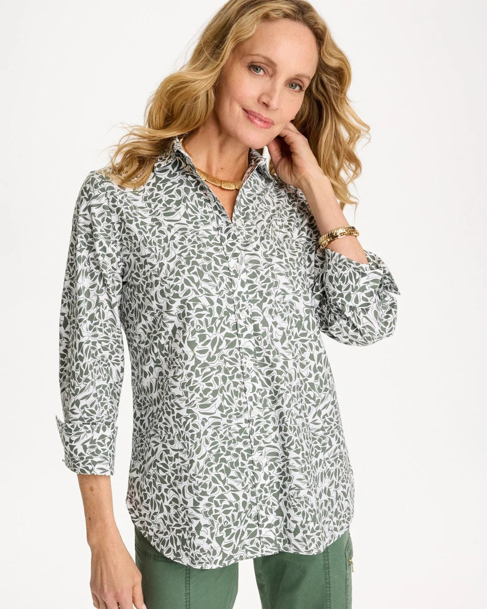 Printed No Iron Stretch Shirt Kelp Forest - Chico's
