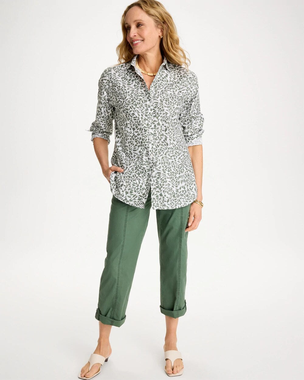 Printed No Iron Stretch Shirt Kelp Forest - Chico's