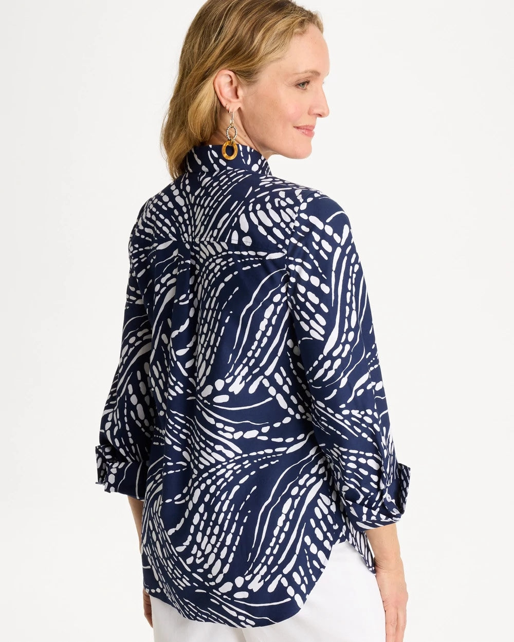 Printed No Iron Stretch Shirt Passport Blue - Chico's