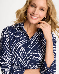 Printed No Iron Stretch Shirt Passport Blue - Chico's