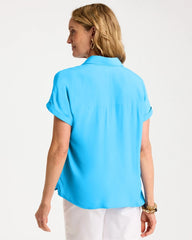 Faux Silk Henley Top Blue Tide - Chico's