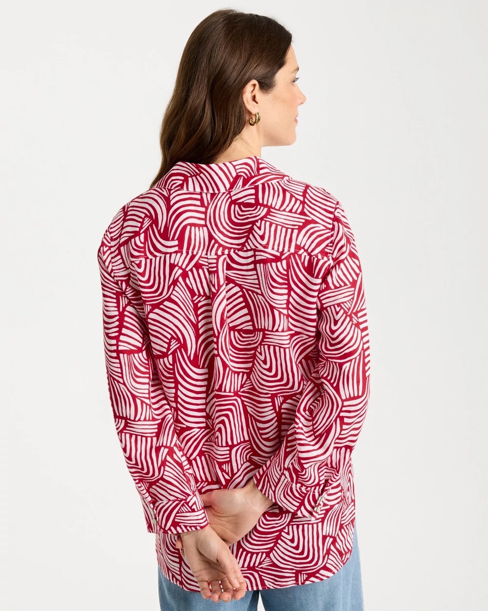 No Iron™ Linen Geo Print Shirt Cherry Lush - Chico's