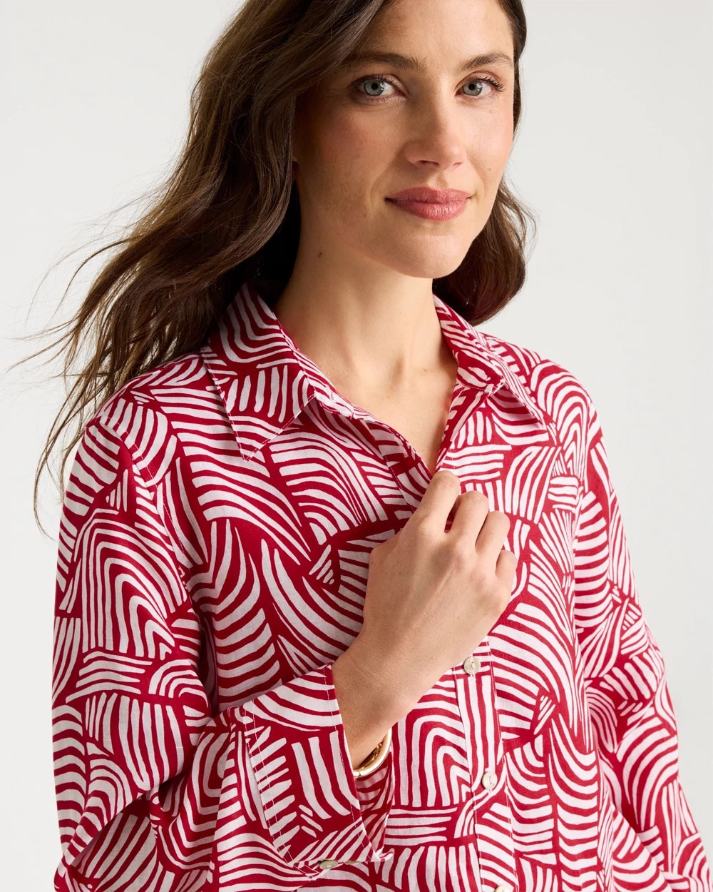 No Iron™ Linen Geo Print Shirt Cherry Lush - Chico's