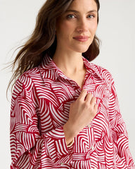 No Iron™ Linen Geo Print Shirt Cherry Lush - Chico's